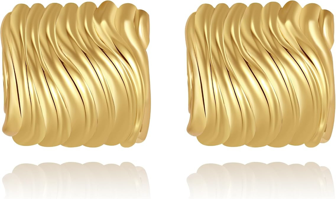 Big Chunky Gold Earrings for Women Trendy Statement Drop Stud, Hypoallergenic Wavy Button Earring... | Amazon (US)