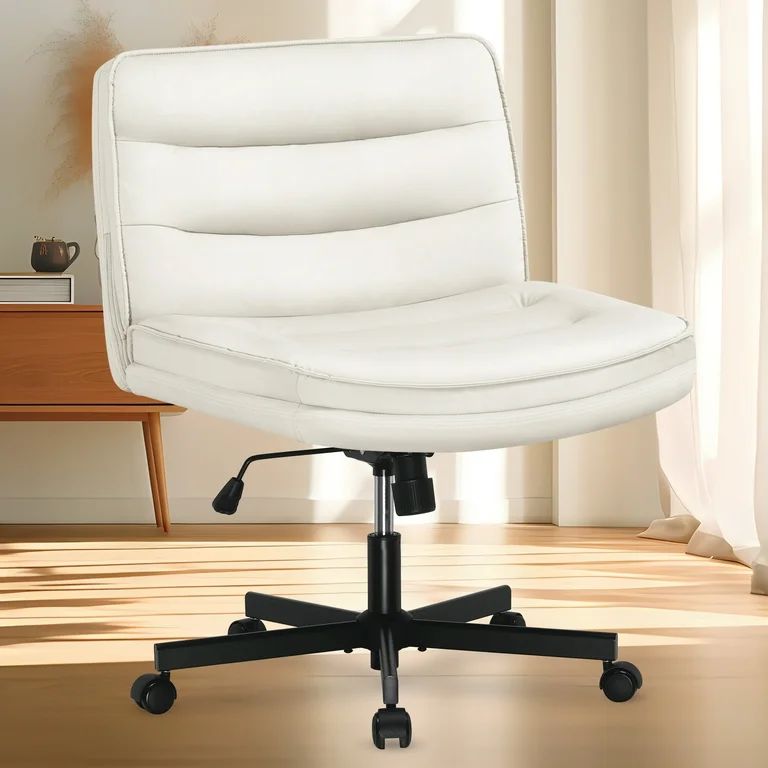 COMHOMA Armless Office Desk Chair with Wheels, PU Leather Padded Cross Legged Office Chair, Beige | Walmart (US)