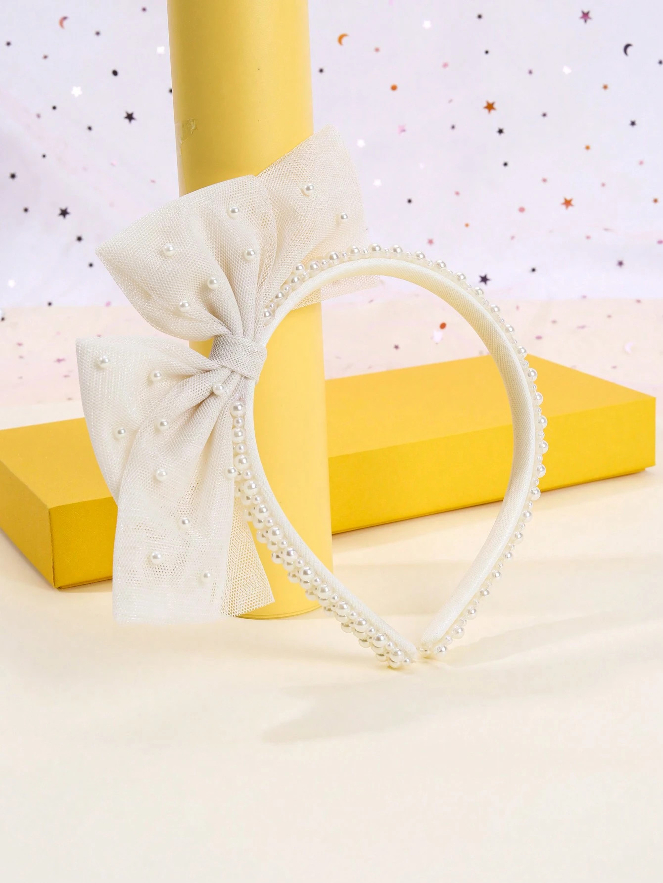 1pc Girls Beige Pearl Mesh Decorative Headband | SHEIN