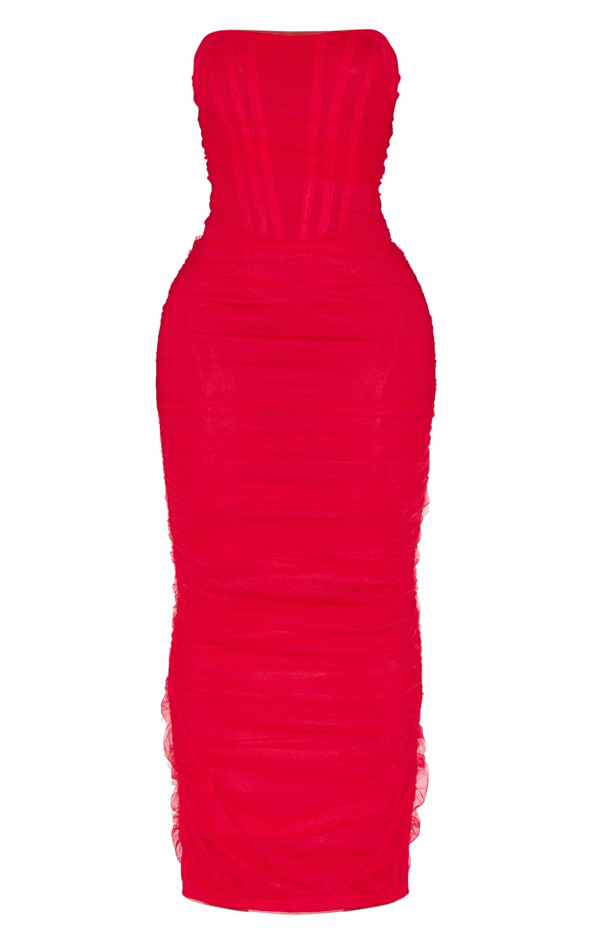 Shape Red Mesh Corset Bandeau Maxi Dress | Shape | PrettyLittleThing US