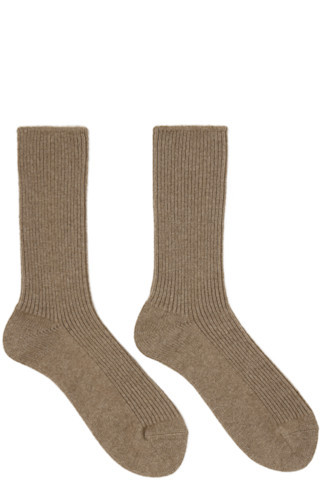 Tekla - SSENSE Exclusive Brown AURALEE Edition Baby Cashmere Night Socks | SSENSE