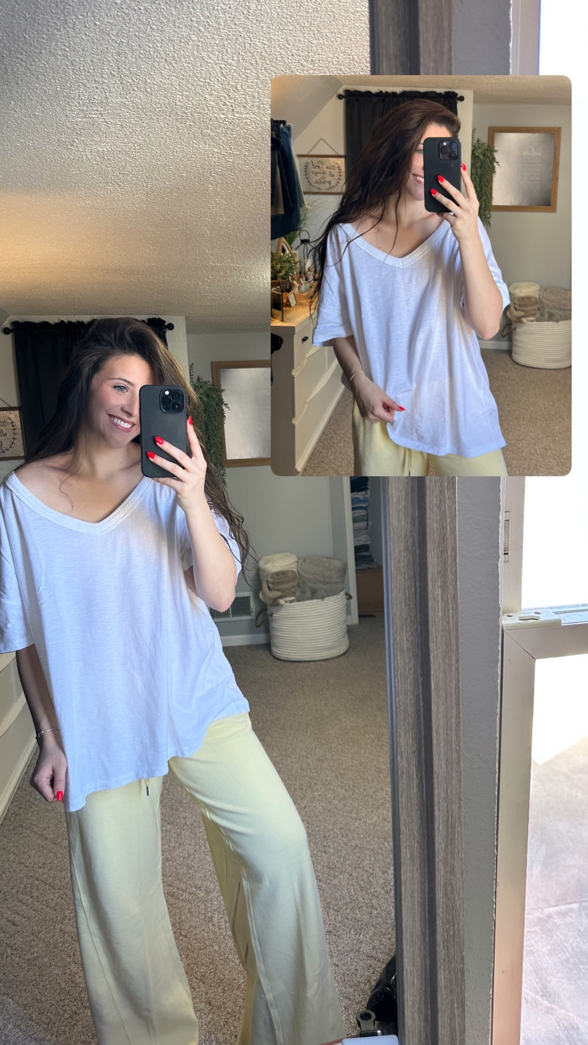 Aerie Haul Try on. 

Everything true to size. 

Sweatpants - medium 
Boyfriend vneck - large (the medium was out of stock)

#LTKWatchNow #LTKSeasonal #LTKSpringSale