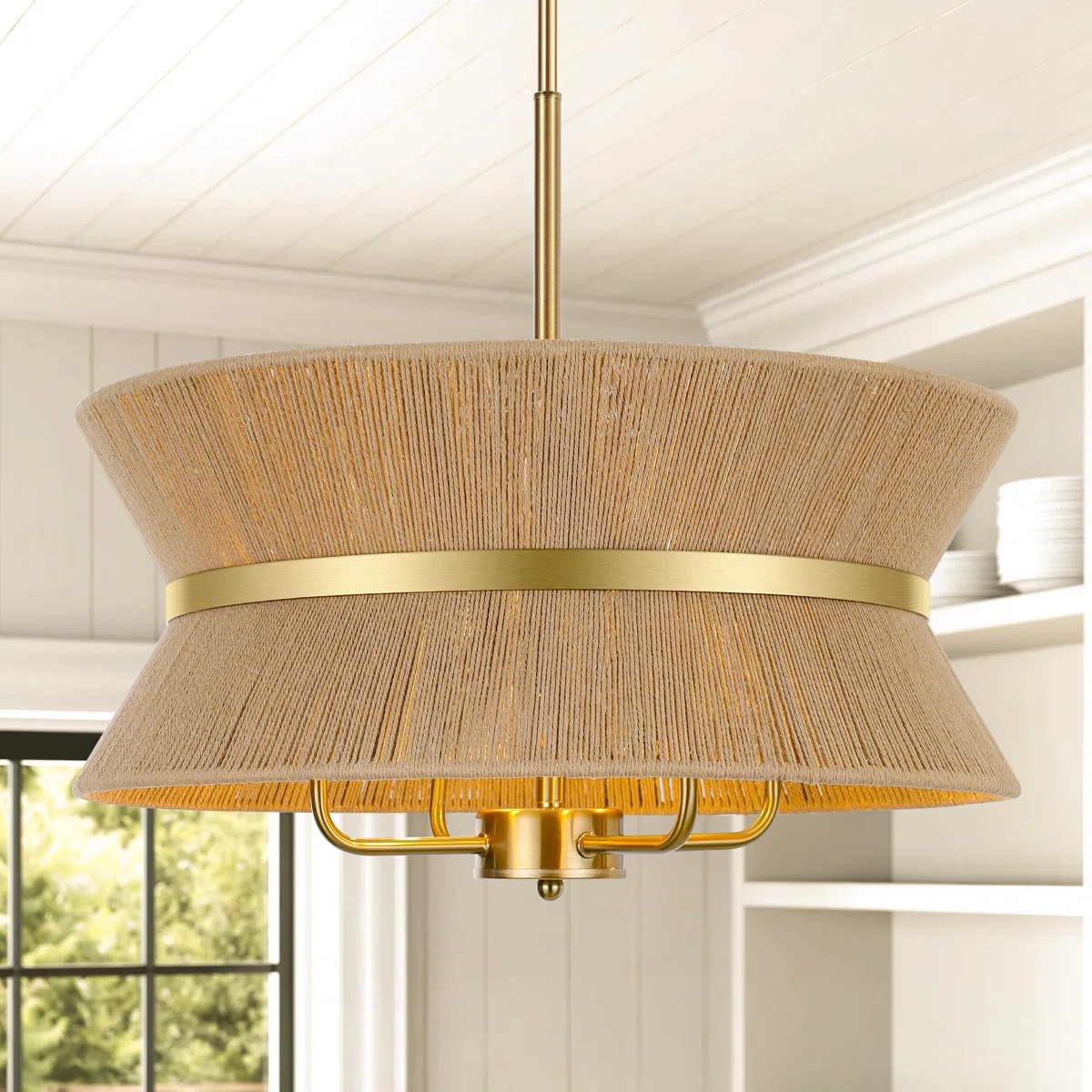 4- Light 19.6” Dimmable Hand Woven Drum Chandelier With Hemp Rope Shade | Wayfair North America