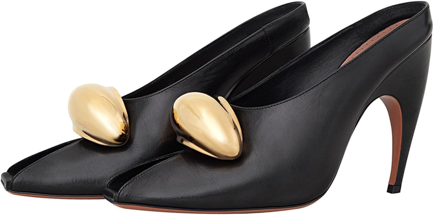 Metal Decoration Stiletto High Heeled Sandal for Women,Women's Solid Color Leather Peep Toe High ... | Amazon (US)