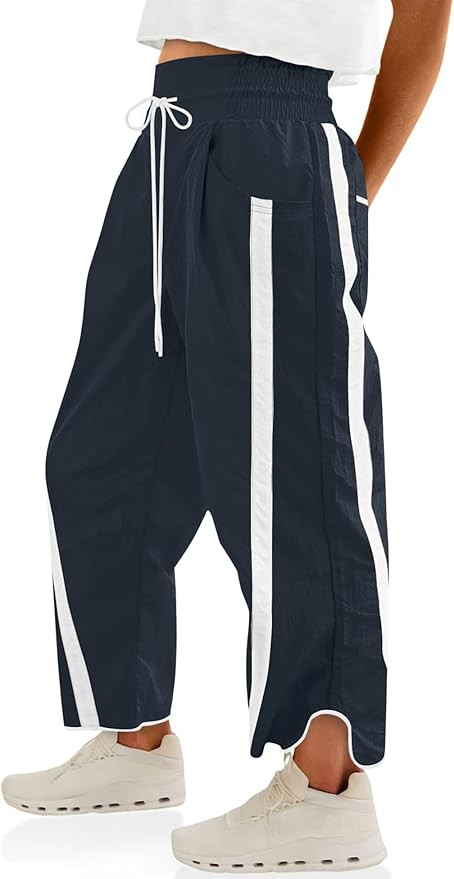 LOMON Womens Baggy Wide Leg Pants 2026 Lightweight Drawstring Contrast Color Elastic Waisted Y2K ... | Amazon (US)