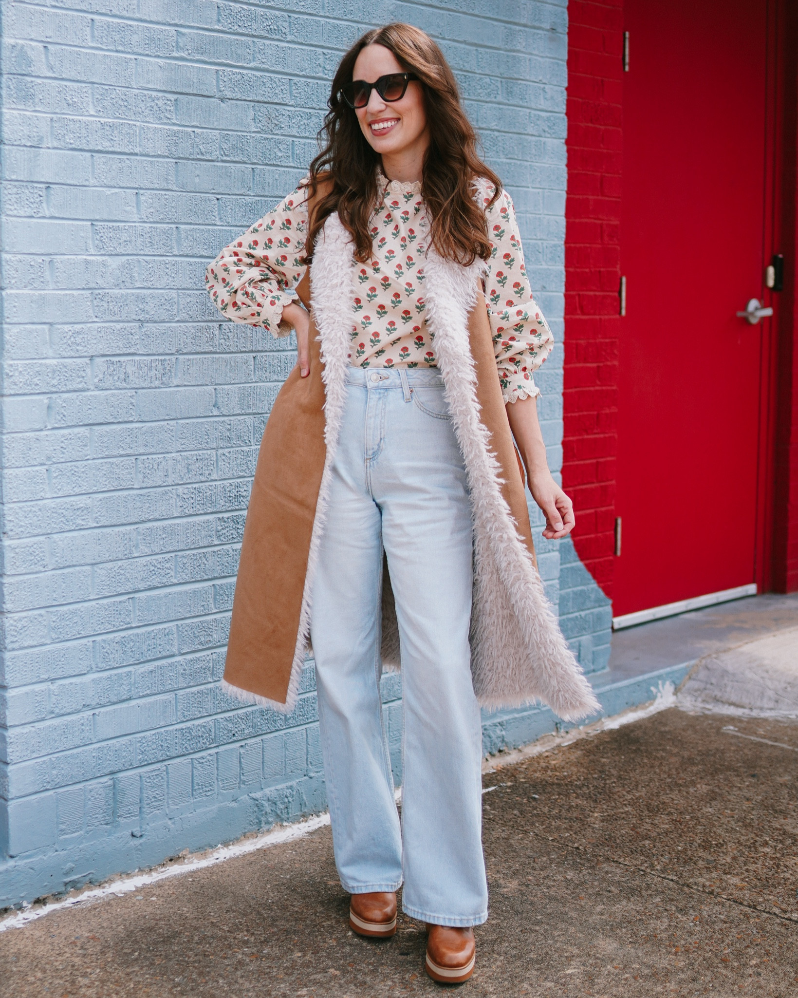 Does the weather this week mean its finally acceptable to wear this cozyyyy faux fur vest outside of my living room?! 💃 

Vest is a @dillards find & honestly you would not believe how soft it is! My kids wish it came in blanket form (& I do too 😉 )  

Block print blouse is @shopmodafleur + bag is HOBO linked along with everything else via LTK - in my profile. #fallfashion #dillardsstyle #blockprint

#LTKSeasonal #LTKItBag #LTKHoliday