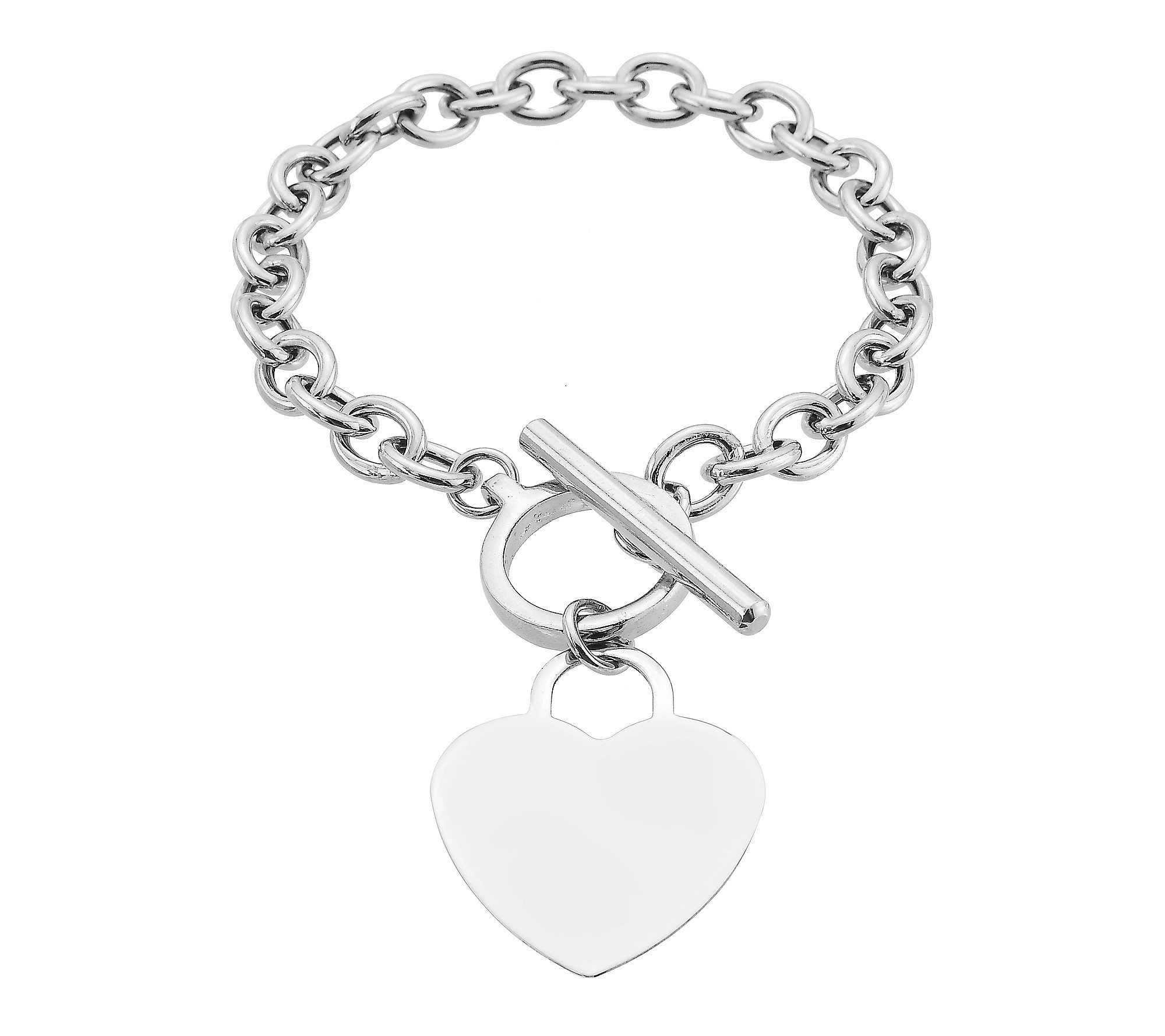 Silver Style Heart Charm Toggle Bracelet, Sterling | QVC