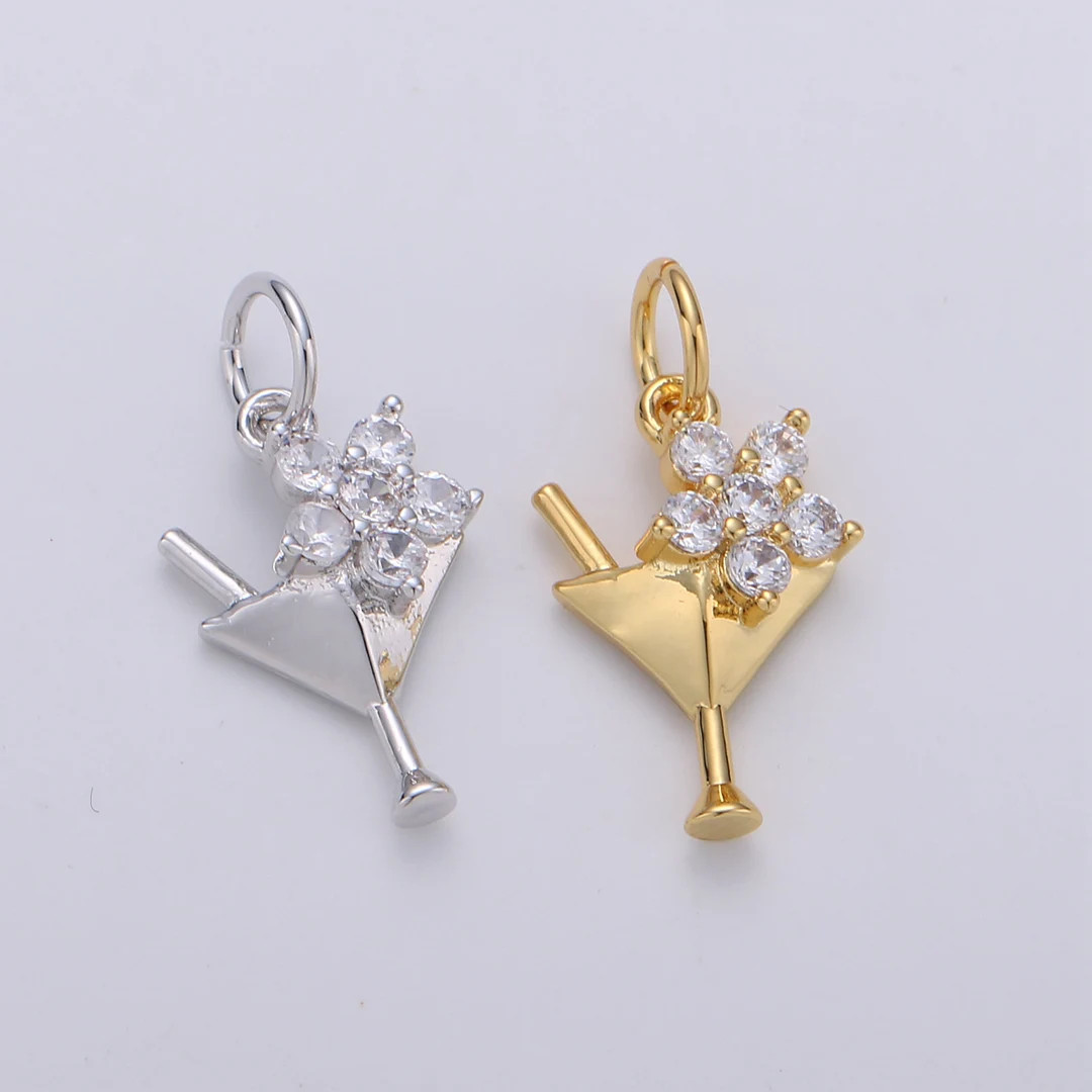 1x Gold CZ Martini Charm With Cz Charm, Cubic Gold Drink Glass With Micro Pave Pendant, Silver Ba... | Etsy (US)