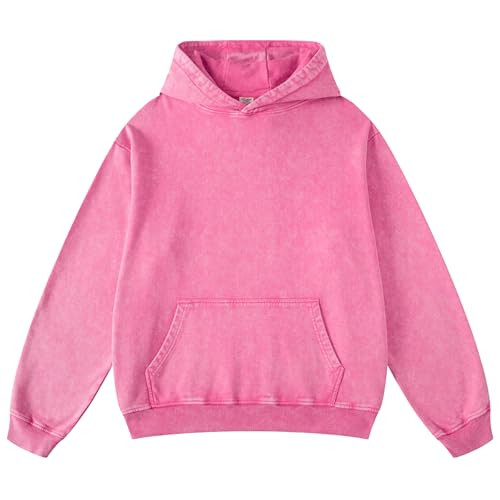 FAIABLE Mens Womens Oversized Acid Wash Hoodie Unisex Cotton Heavyweight Sweatshirt Vintage Terry Distressed Sweatshirts Tops for Men Women Couples Streetwear Fall Winter 2025 Pink | Amazon (US)