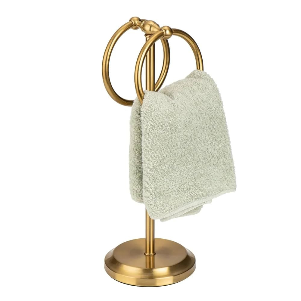 J&V TEXTILES Steel Towel Rack Holder Stand with 2 Hanging Rings for Bathroom Vanity Countertops -... | Amazon (US)