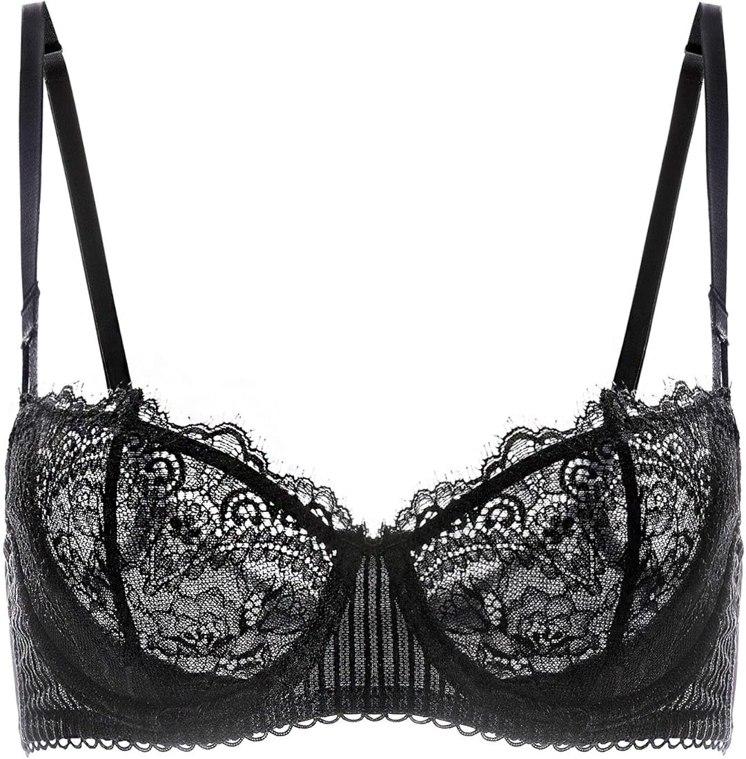 DOBREVA Women's Sexy Lace Push Up Plus Size Bra Sheer Balconette Underwire Unlined | Amazon (US)