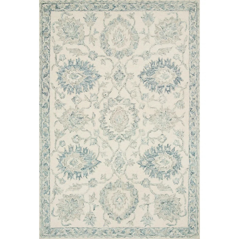 Fleshman Oriental Handmade Looped/Hooked Wool Ivory/Blue Area Rug | Wayfair North America