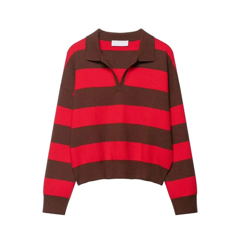 Wowcloth Woman's Casual Sweater, Striped with Turn-Down Collar, Pullover Long Sleeve for Daily We... | Walmart (US)