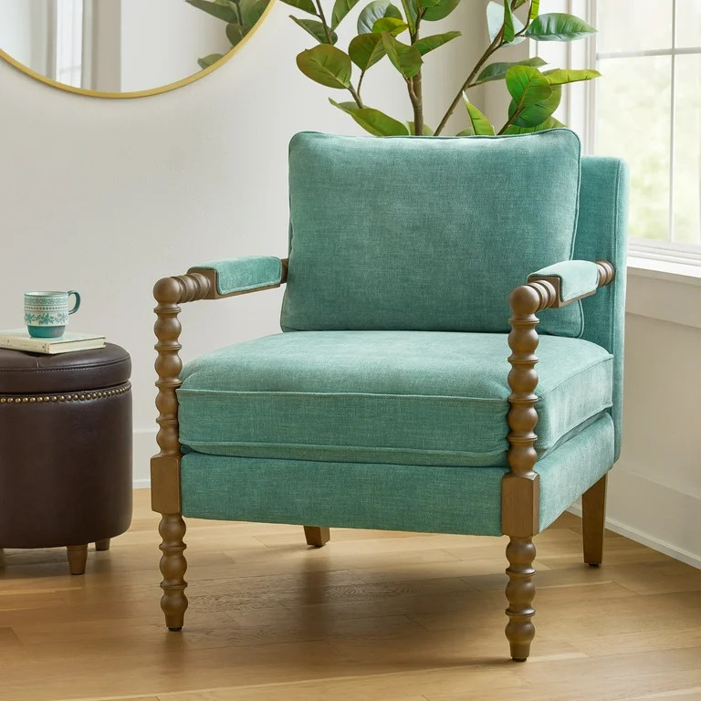 Pioneer Woman Harper Spindle Accent Chair, Jade Fabric Upholstery | Walmart (US)