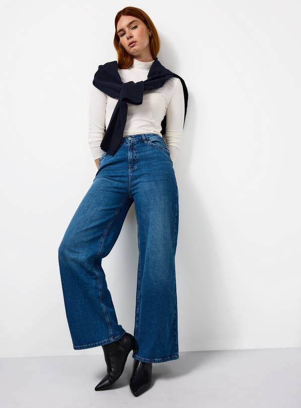 Mid Rinse Wide Leg Denim Jeans 12S | Tu Clothing