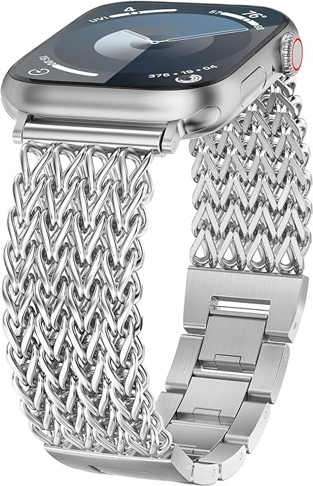 Minyee Compatible with Apple Watch Band 41/40/38/44/45/46/49/42mm Women, Dressy Stainless Steel M... | Amazon (US)