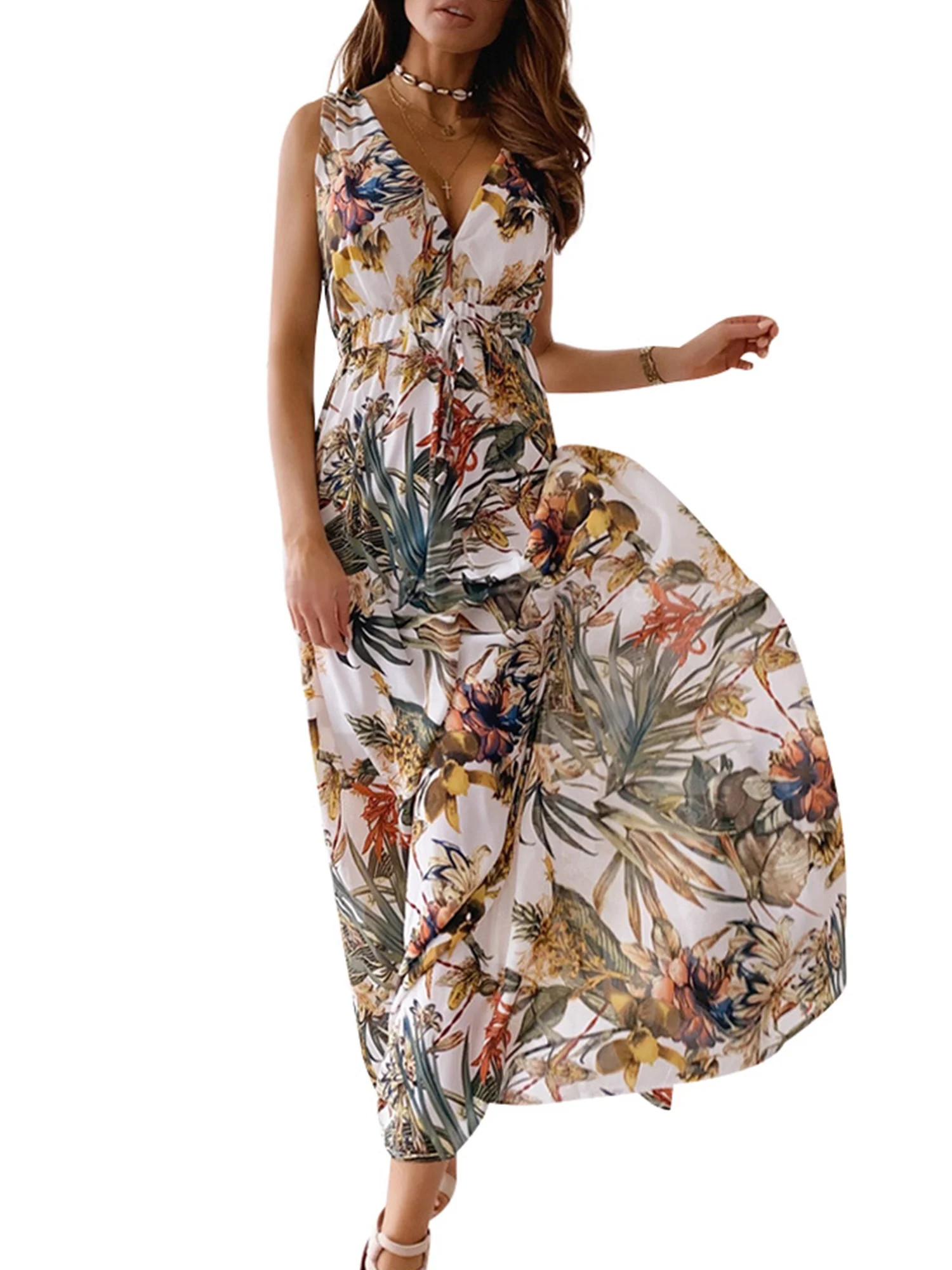 LAPA Women's Sleeveless Floral Maxi Dresses V Neck Empire Waist Long Dresses - Walmart.com | Walmart (US)