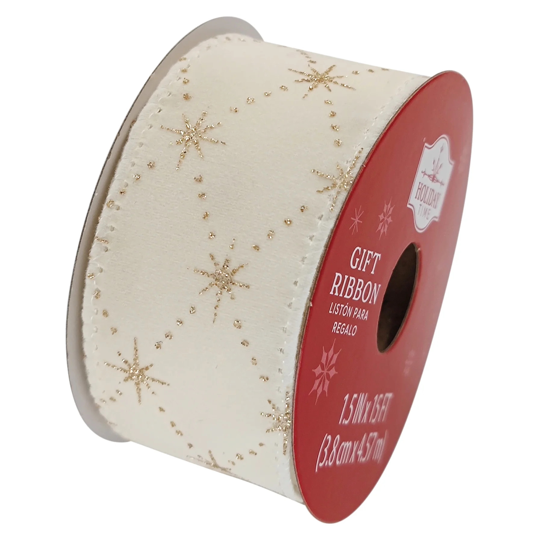 Christmas Ivory Velvet with Gold Stars Gift Ribbon, 15 ft, by Holiday Time | Walmart (US)