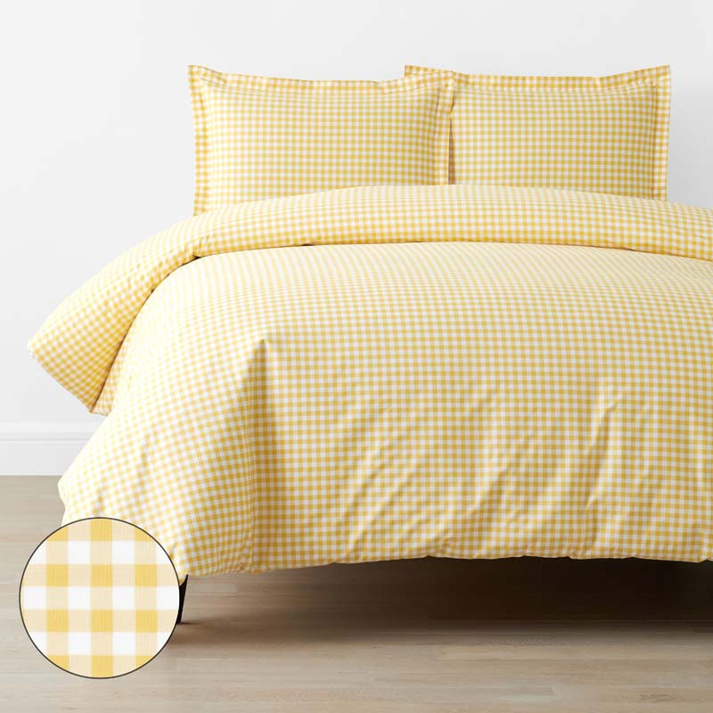 Gingham Classic Cool Organic Cotton Percale Duvet Cover Set - Yellow, Full | The Company Store