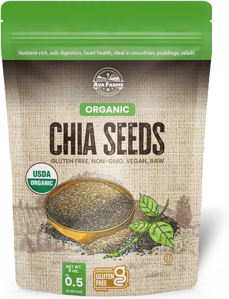 Ava Farms Organic Chia Seeds – 8oz – Gluten-Free, Non-GMO – Kosher, Keto Friendly, Vegan Se... | Amazon (US)