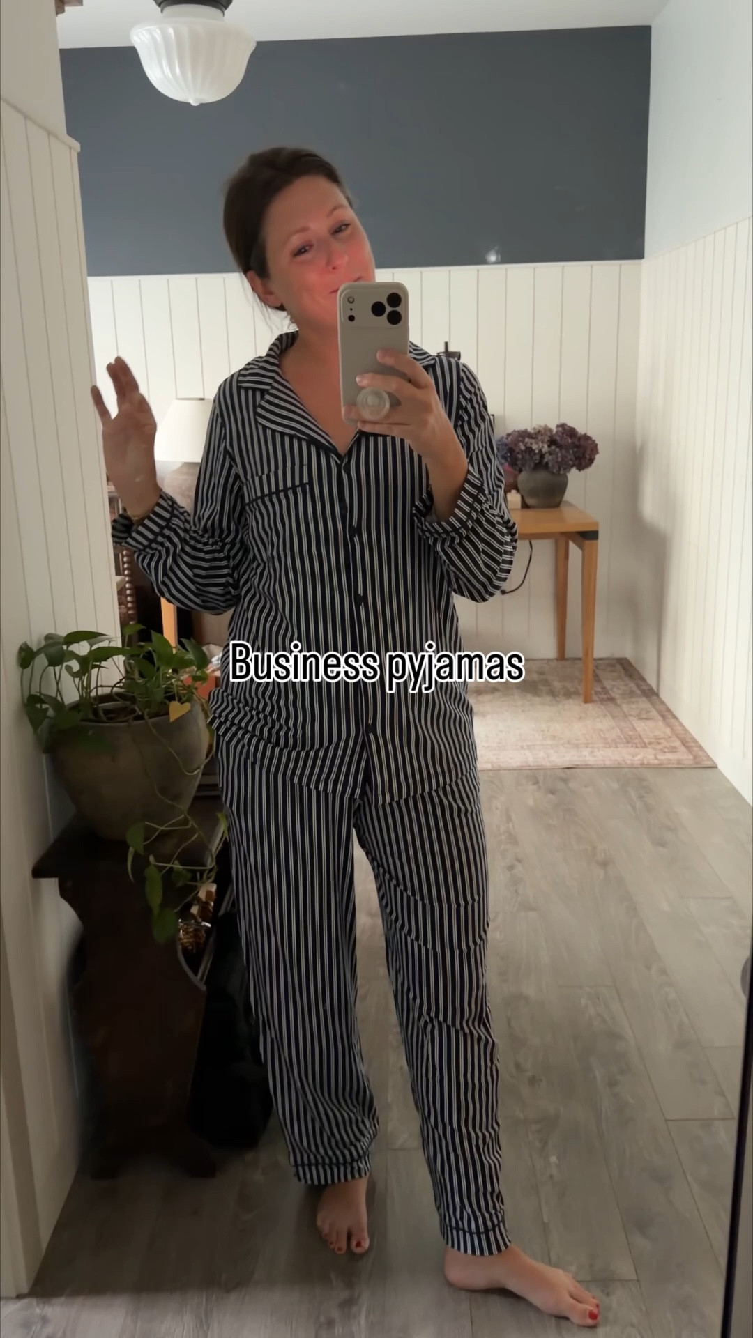 Discount code alert! 🚨 These Tommy John Women’s Downtime Long-Sleeve Pajama Top + Pant Set (in Dress Blues Pinstripe) are my definition of “put-together loungewear” — my husband literally calls them my business pyjamas 😂. They’re soft, cozy, and polished enough that I feel cute even when I’m just at home, and the long-sleeve + pant combo is perfect for cooler nights. Sizing note: they fit small, so I sized up one size and they’re perfect. Linked here. Use code KENDRA25 for 25% off! #gifted 

#LTKmomlife #LTKOver40 #LTKMidsize