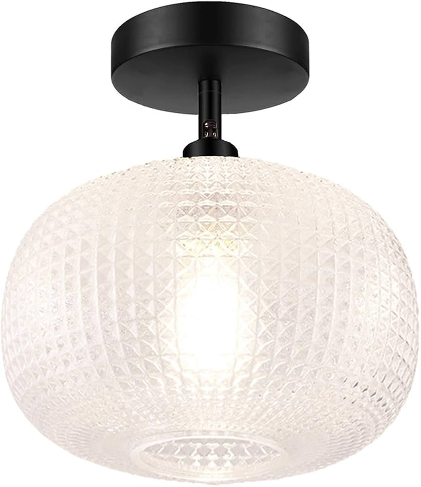 Semi Flush Mount Ceiling Light,Black Hallway Light Fixture,Globe Glass Ceiling Lights,Vintage Clo... | Amazon (US)