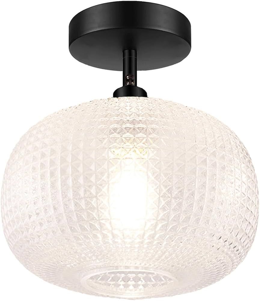 Semi Flush Mount Ceiling Light,Black Hallway Light Fixture,Globe Glass Ceiling Lights,Vintage Clo... | Amazon (US)