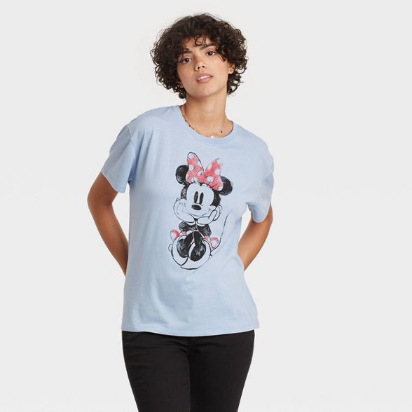 Women's Minnie Mouse Short Sleeve Graphic T-Shirt - Light Blue | Target
