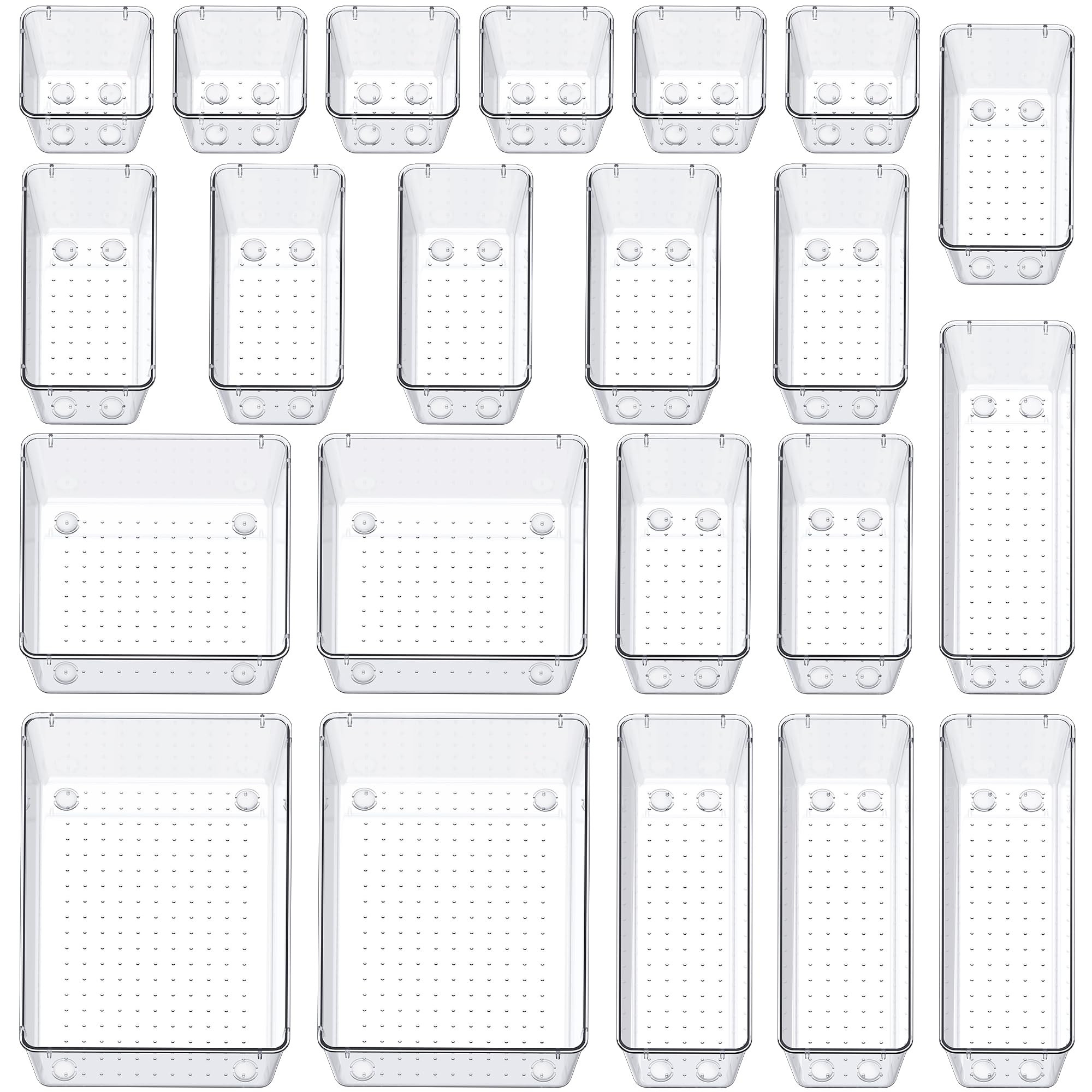 SMARTAKE 22-Piece Drawer Organizer with Non-Slip Silicone Pads, 5-Size Clear Desk Drawer Organize... | Amazon (US)
