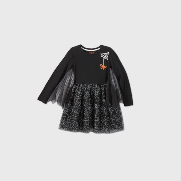 Girls' Long Sleeve Spiderweb Tulle Dress - Cat & Jack™ Black | Target