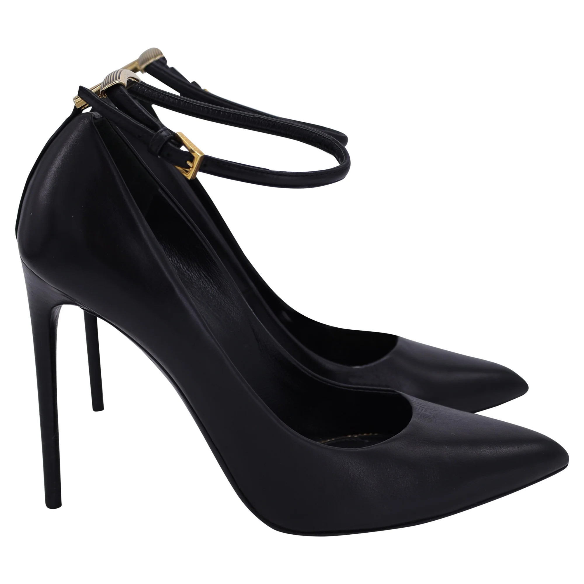 Tom Ford Pointed Toe Ankle Strap Pumps in Black Leather | Shop Simon