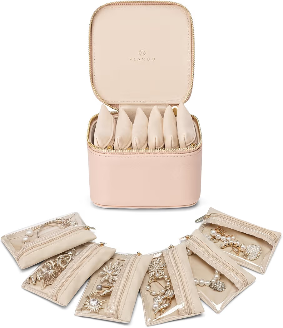 Vlando Jewelry Travel Case,Travel Jewelry Organizer with Clear Velvet Jewelry Bags 6Pcs Zipper Po... | Amazon (US)