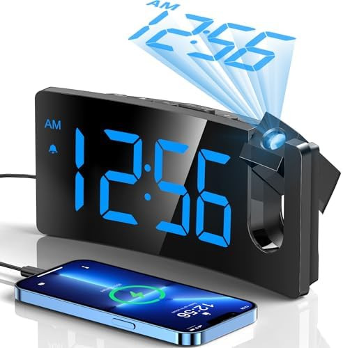 GOLOZA Projection Alarm Clock, Digital Clock with 180° Rotatable Projector, 3-Level Brightness D... | Amazon (US)