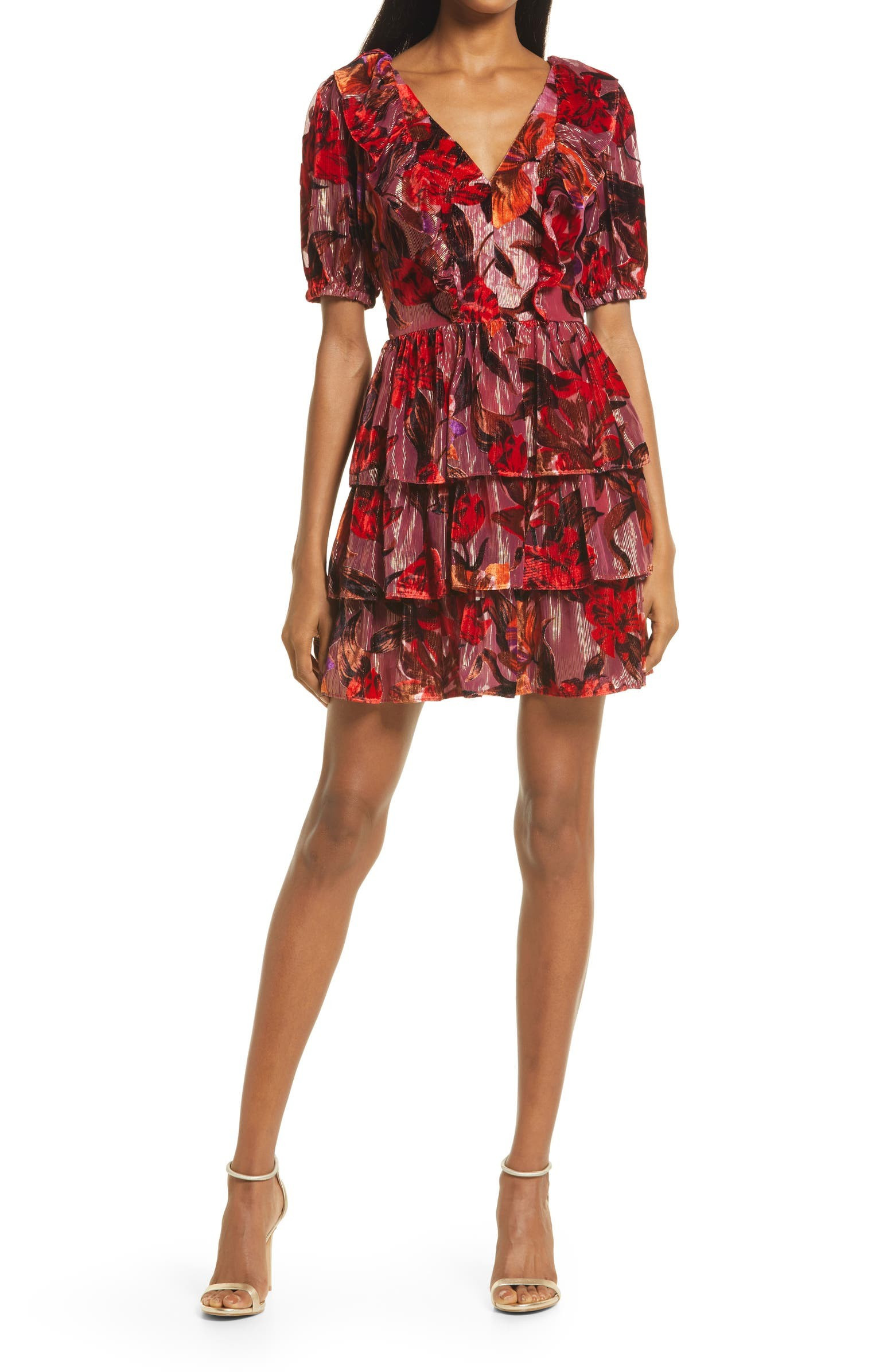 Khalia Velvet Burnout Tiered Dress | Nordstrom