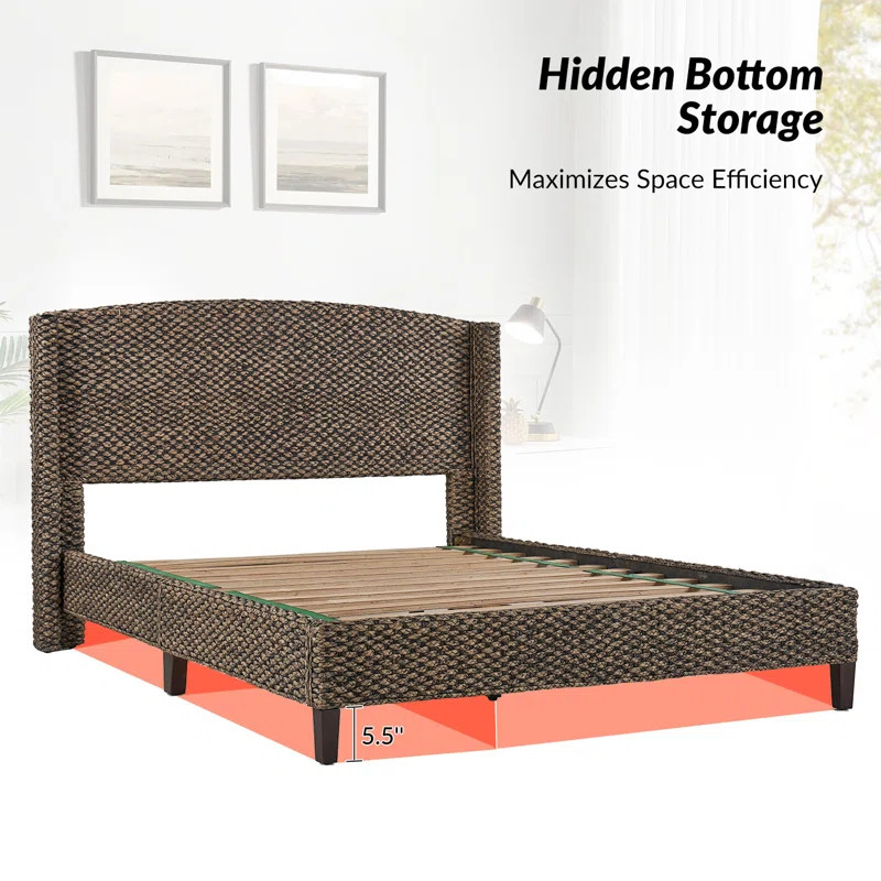 Amelio Rattan Wooden Wingback Bed | Wayfair North America