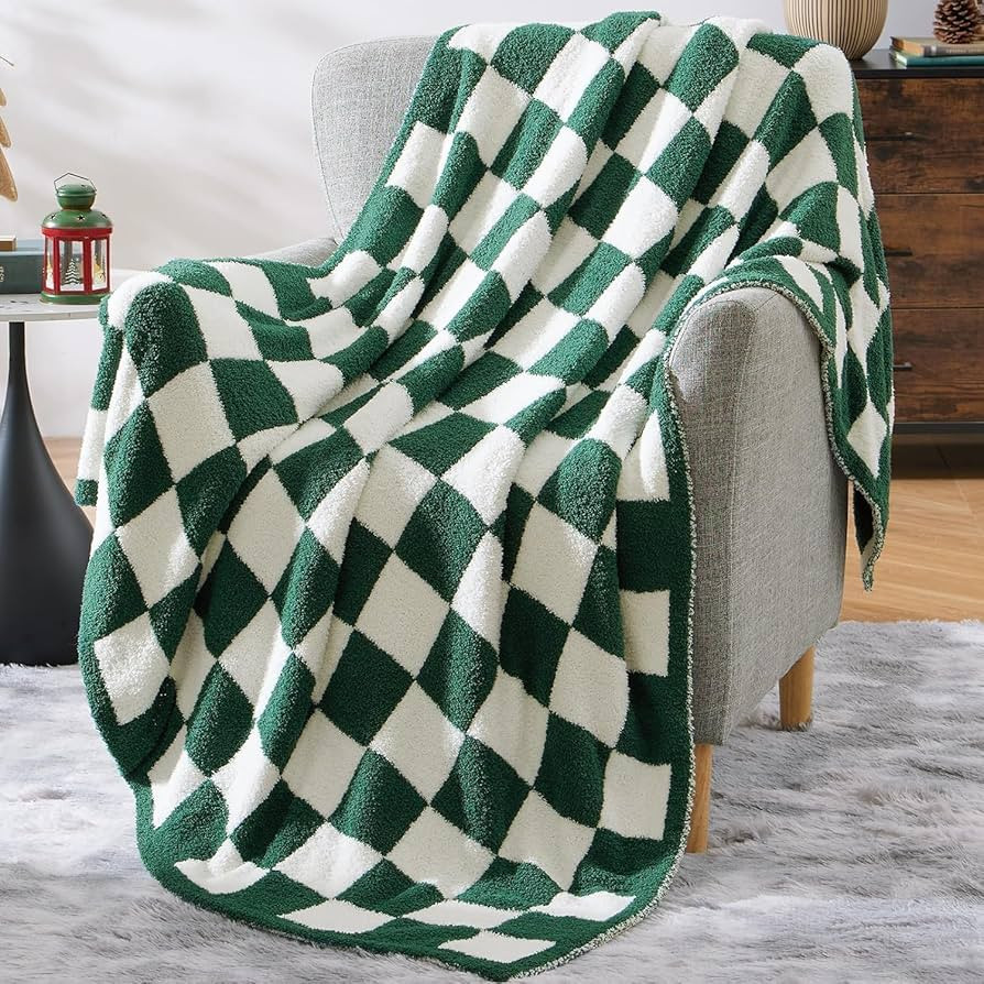 WRENSONGE Checkered Throw Blanket, Avocado Green Soft Cozy Fluffy Warm Hand Made Throw Blankets f... | Amazon (US)