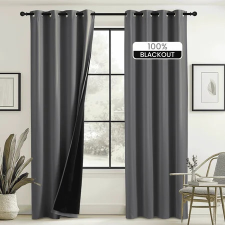 NICETOWN 100% Blackout Curtains, 2 Panels, Thermal Insulated Full Blackout 2-Layer Lined Drapes, Grommet Energy Efficiency Window Draperies for Bedroom Living Room | Walmart (US)