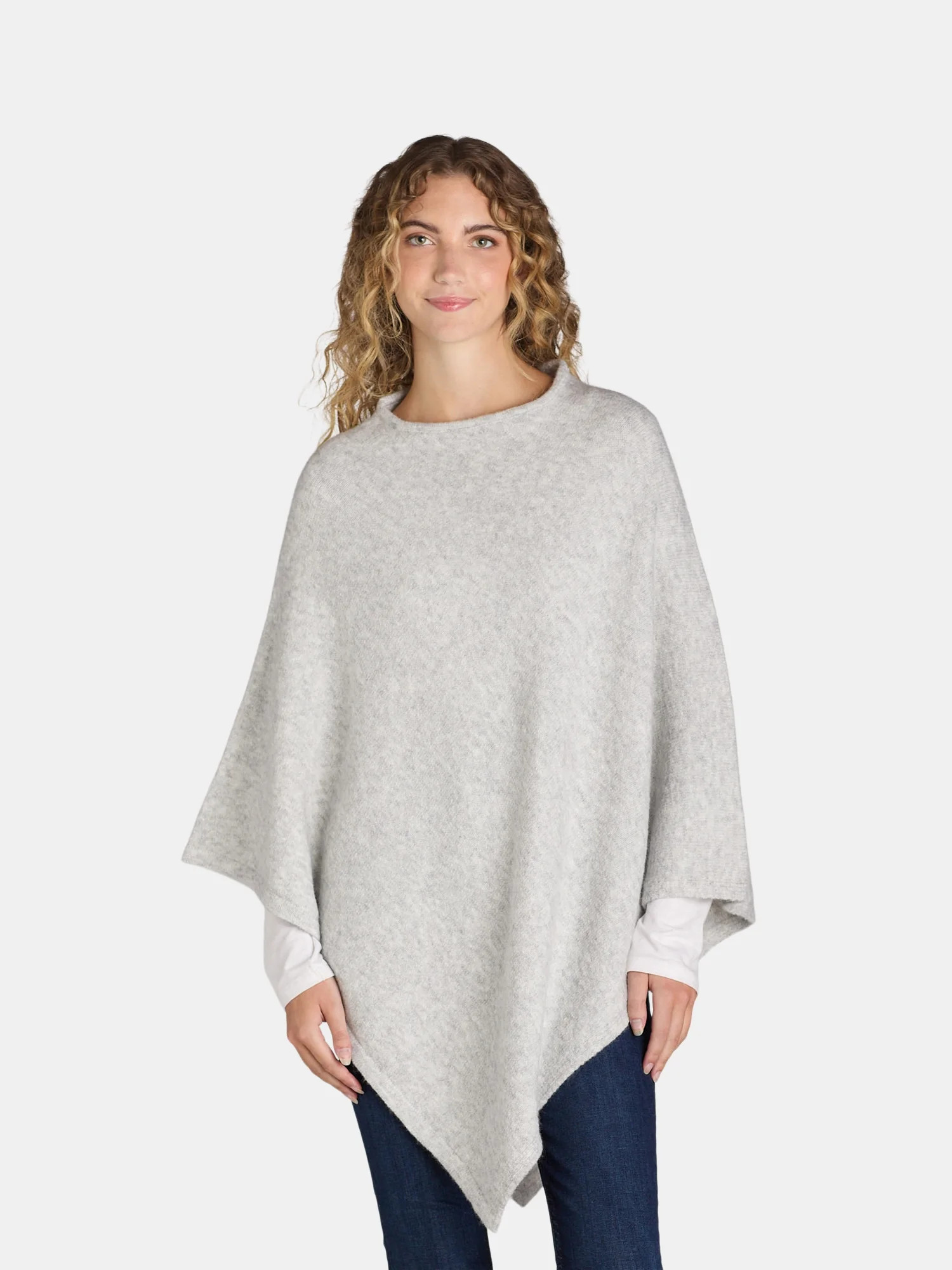 Time and Tru Women's Knit Fashion Poncho, S/M, Light Heather Gray | Walmart (US)