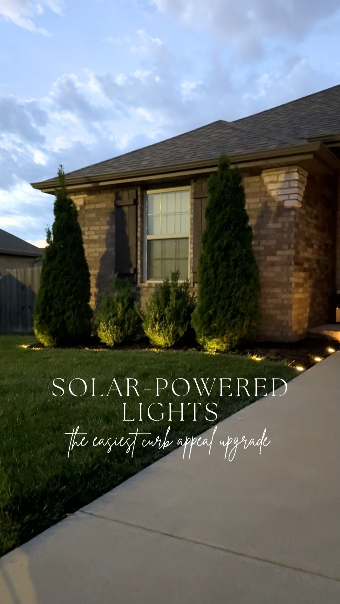 It’s amazing what a few landscape lights can do once the sun goes down. These solar-powered lights instantly highlight the landscaping, add curb appeal, and make the front of the house feel so much more warm and inviting at night ✨

#LTKHome