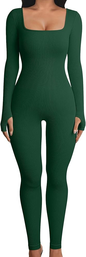 OQQ Women Yoga Jumpsuits Workout Ribbed Long Sleeve Sport Jumpsuits | Amazon (US)