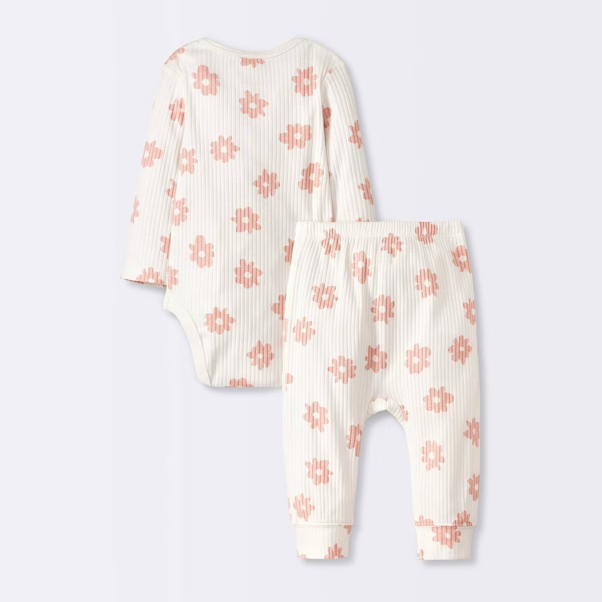Baby 2pc Floral Wide Ribbed Top & Bottom Set - Cloud Island™ Cream | Target