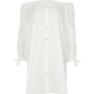 White bardot long sleeve swing dress | River Island DE