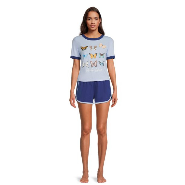 Butterfly Women's Ringer Tee and Short Sleep Set, 2-Piece | Walmart (US)