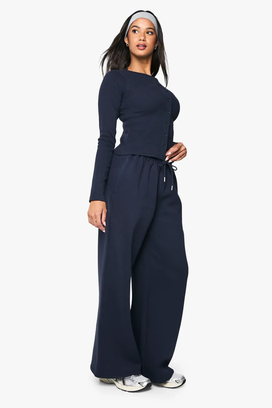 Rib Button Through Long Sleeve Top Tracksuit | Boohoo.com (UK & IE)