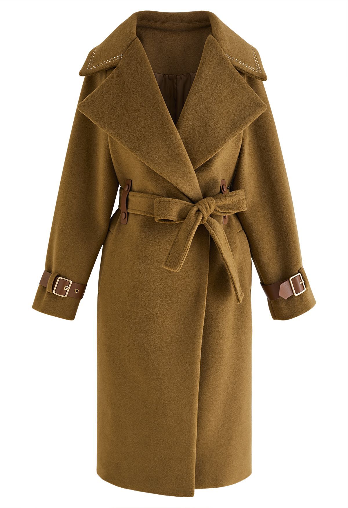 Wool-Blend Belted Longline Coat in Mustard | Chicwish