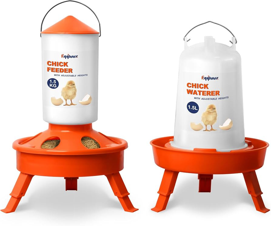 Chick Feeder and Waterer Kit, Top Fill 1.5kg Chick Feeder and 1.5L Chick Waterer with 3 Adjustabl... | Amazon (US)