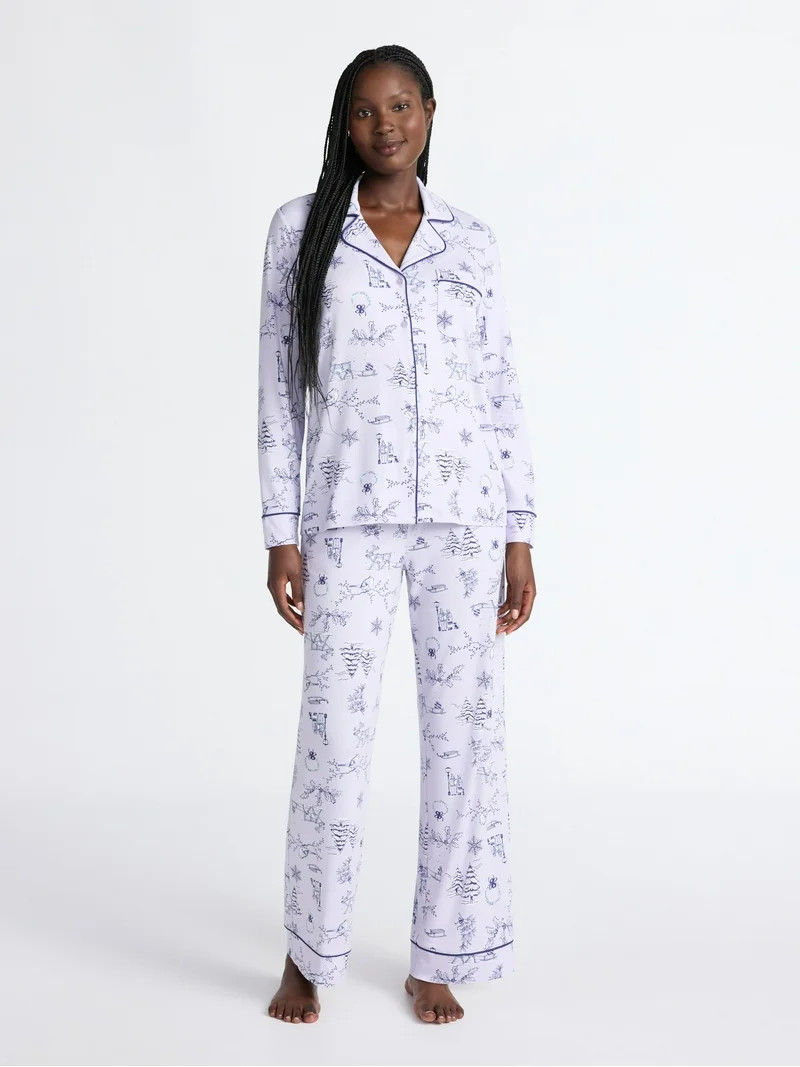 Joyspun Women’s Dreamy Soft Collection Long Sleeve Top and Pants Pajama Set, Sizes XS-4X | Walmart (US)