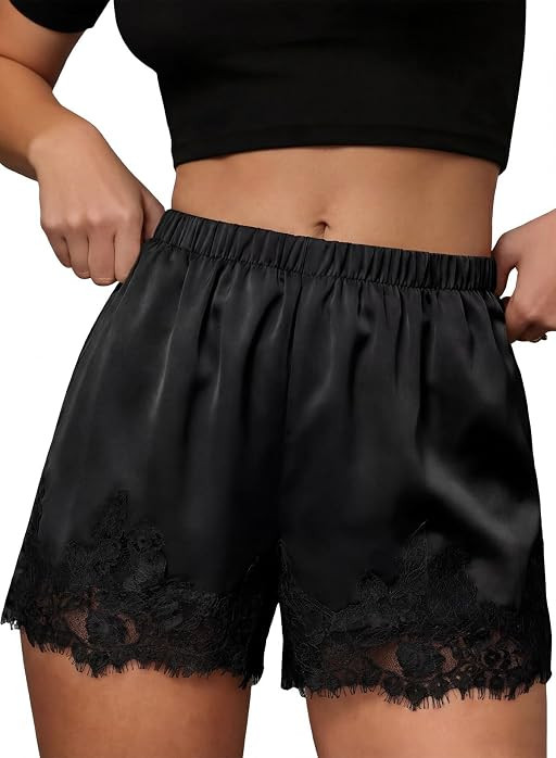 EVALESS Womens Shorts Satin Silk Lace Shorts Micro Mini Slip Pajama Shorts | Amazon (US)