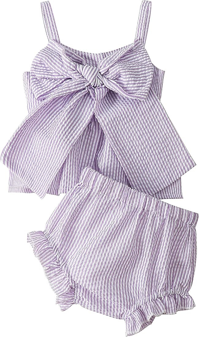 LYSINK Newborn Baby Girl Clothes Stripe Sleeveless Bowknot Tank Top Shorts Set Summer Outfits Cut... | Amazon (US)