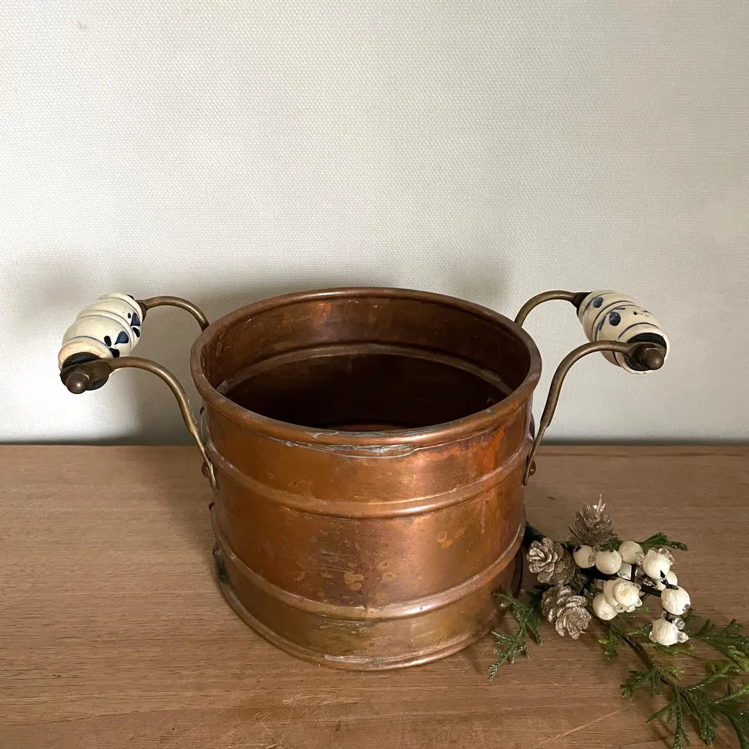 Copper Bowl With Blue and White Handles, Vintage Bowl, Vintage Copper Bowl, Rustic Decor, Vintage... | Etsy (US)